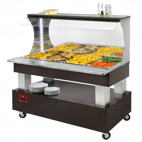 Buffet chauffant mural, bain marie, 4x GN1/1-150 (Bois Wengé)ABM/4N-B1 | Diamond Bon Marché