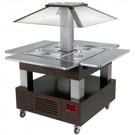 Ilot buffet chauffant, bain marie, coupole motorisé, 4x GN1/1-150 (Bois Wengé)CBM/4D-B1_KM | Diamond Super Prix
