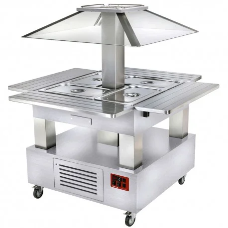 Ilot buffet - Salad bar, réfrigéré, coupole motorisée, 4x GN1/1-150 (Bois Blanc)CSB/4D-A1-R2_KM | Diamond Offre Exclusive