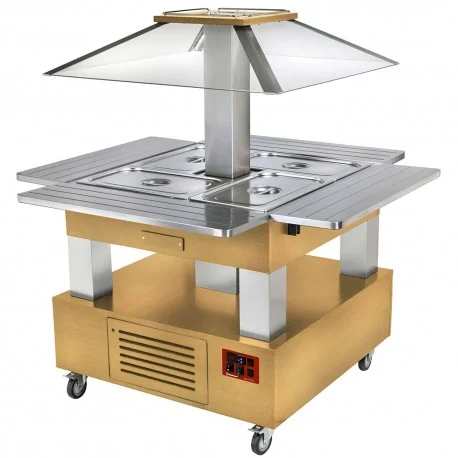 Ilot buffet - Salad bar, réfrigéré, coupole motorisé, 4x GN1/1-150 (Bois Chêne clair)CSB/4D-D1-R2_KM | Diamond Vente Directe