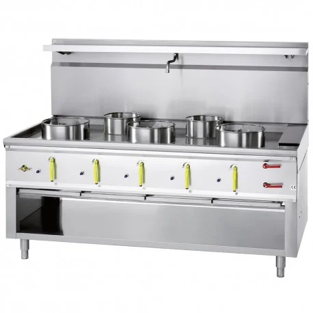 Fourneau wok 5 brûleurs avec rideau d'eauASIA2-C5R | Diamond Must-Have