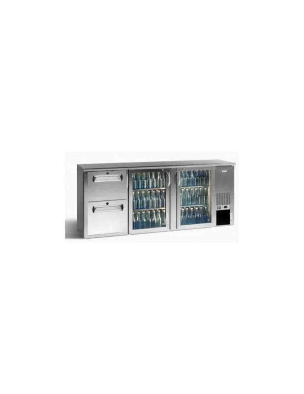 Nouvelle Collection Arrière bar inox gamko déclassé495l 2 portes vitrées +2tiroirs