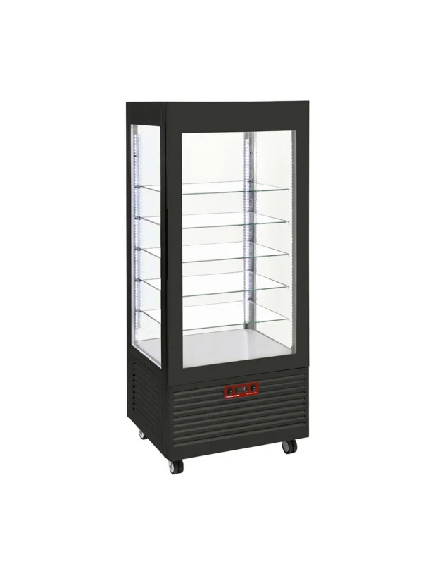 Vitrine 4 faces T° positive, 5 étagères en verre, ventilée, 480 Lit, NOIRE Dernière Chance