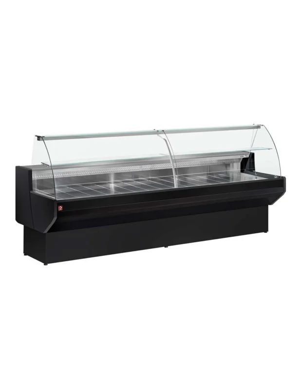 Comptoir vitrine réfrigéré à vitre bombée, ventilé, avec réserve - NOIR Retour Gratuit