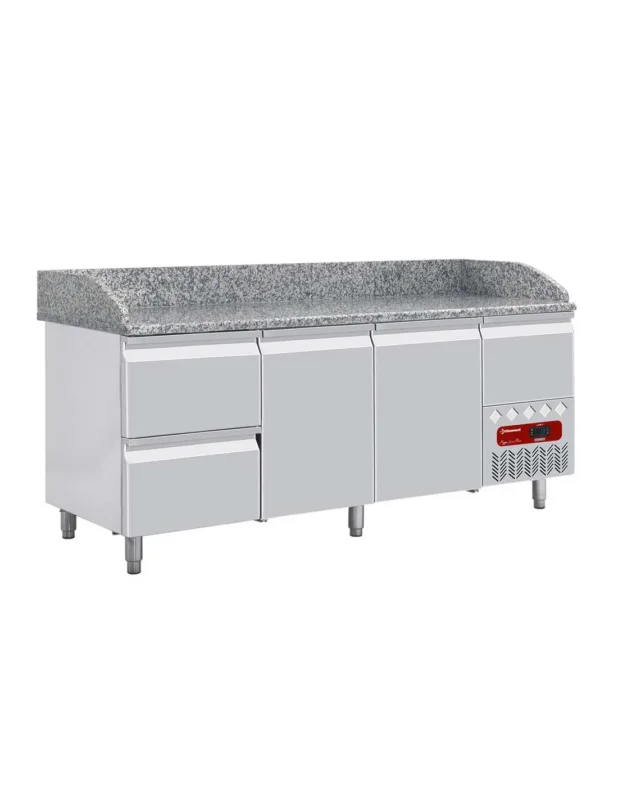 Table frigo 2 portes 600x400, 2tiroirs neutres (8x bacs 600x400) + tiroir ustensiles Populaire
