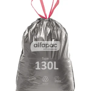Sac à déchets avec lien coulissant plastique gris 130 L 42 microns Alfapac (15 pièces) Offre Spéciale