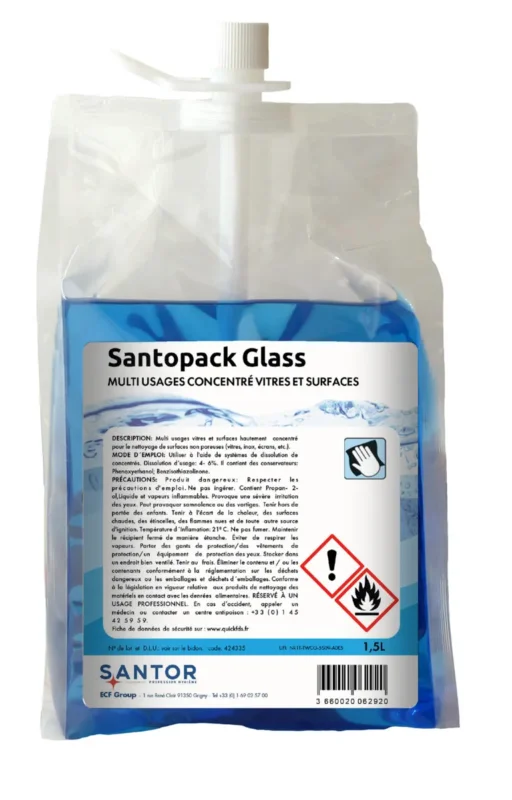 Détergent vitres et surfaces ultra concentré 1,5 L Santopack Santor Satisfait Ou Remboursé
