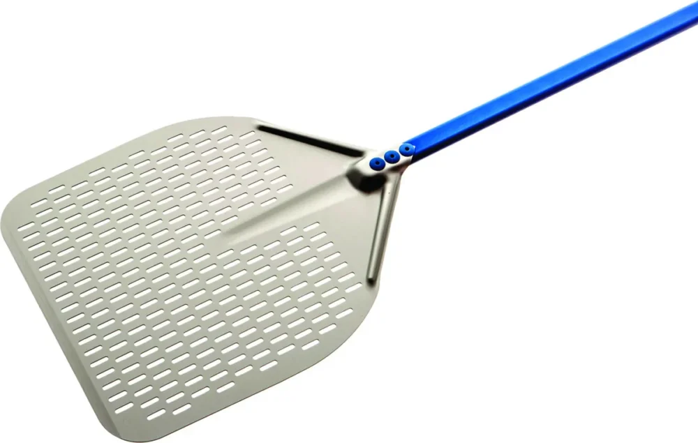 Pelle à pizza perforée aluminium anodisé 33x33 cm manche 150 cm Azzurra Gi Metal Retour Gratuit