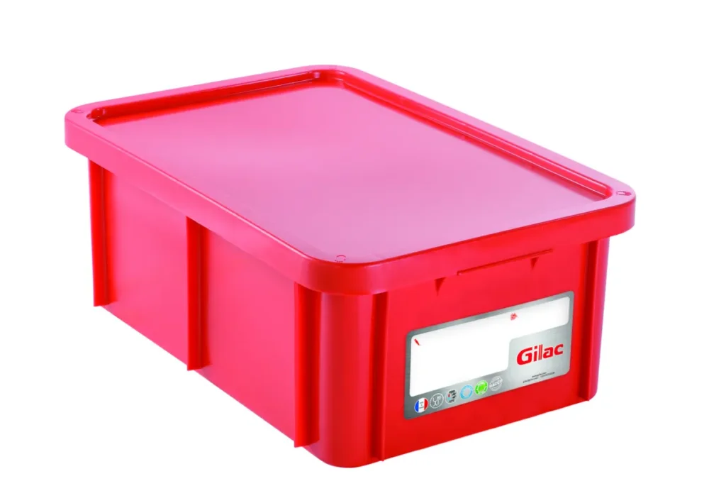 Affaire À Saisir Bac gerbable Avec couvercle rouge plastique 60x40x23 cm 35 L fond plein parois pleines Gilac