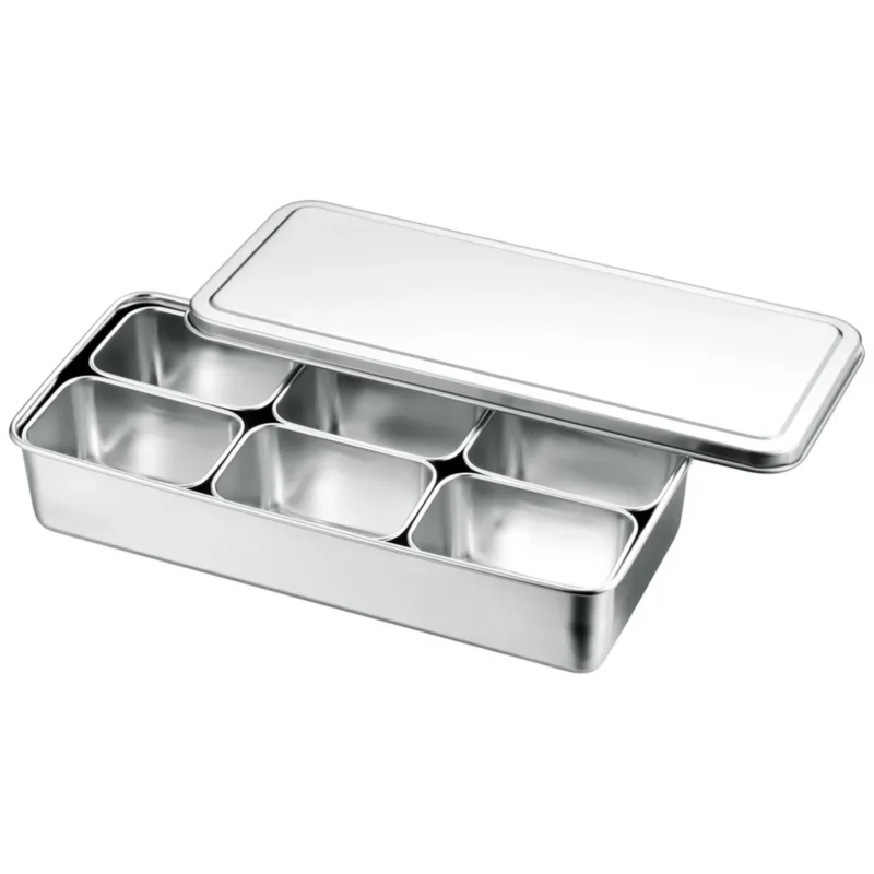 Expédition Rapide Bac 6 mini boites japonaises inox 32,8x14,8x6,3 cm Avec couvercle L.tellier
