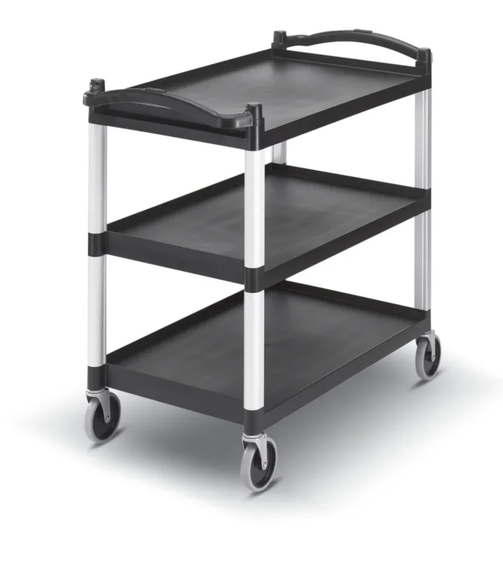 Petit Prix Chariot de service plastique noir 3 niveaux 101,5x54x95 cm 180 kg Cambro