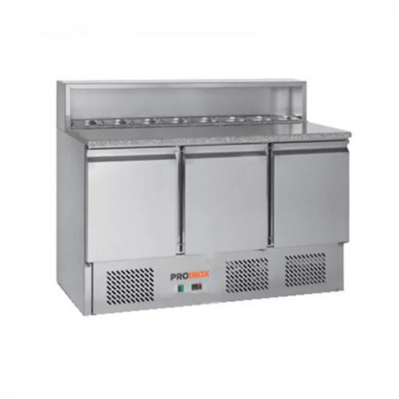 Table pizza réfrigérée 3 portes pleines GN1/1 froid positif 368 L 3 grilles Proinox Usine Directe