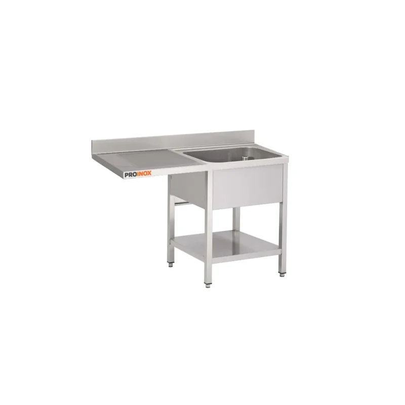 Plonge 1 bac avec espace lave-vaisselle inox 120 cm x 85 cm Avec dosseret à gauche Avec étagère Proinox Acheter En Ligne