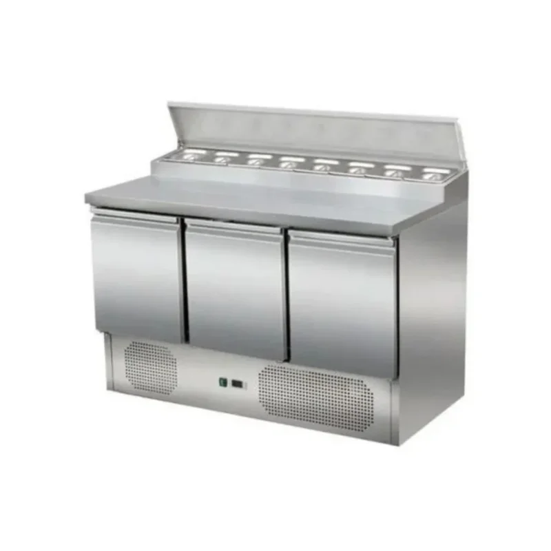 Promotion Table de préparation réfrigérée 3 portes froid positif 388 L 8 bacs Proinox