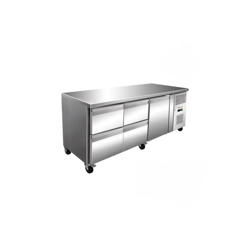 Livraison Gratuite Table central réfrigérée 1 portes pleine 2 blocs 2 tiroirs gris 465 L 3 grilles Proinox