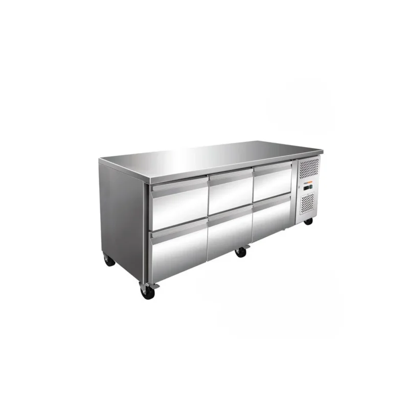 Must-Have Table centrale réfrigérée 3 blocs 2 tirroirs gris 275 L 3 grilles Proinox