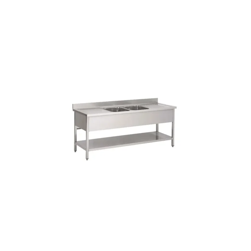 Nouvelle Collection Plonge 2 bacs inox 200 cm x 85 cm Avec dosseret Avec étagère Proinox