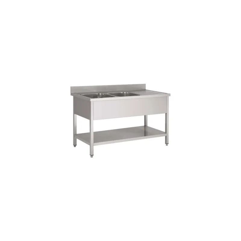 Vente Flash Plonge 2 bacs inox 180 cm x 85 cm Avec dosseret à droite Avec étagère Proinox