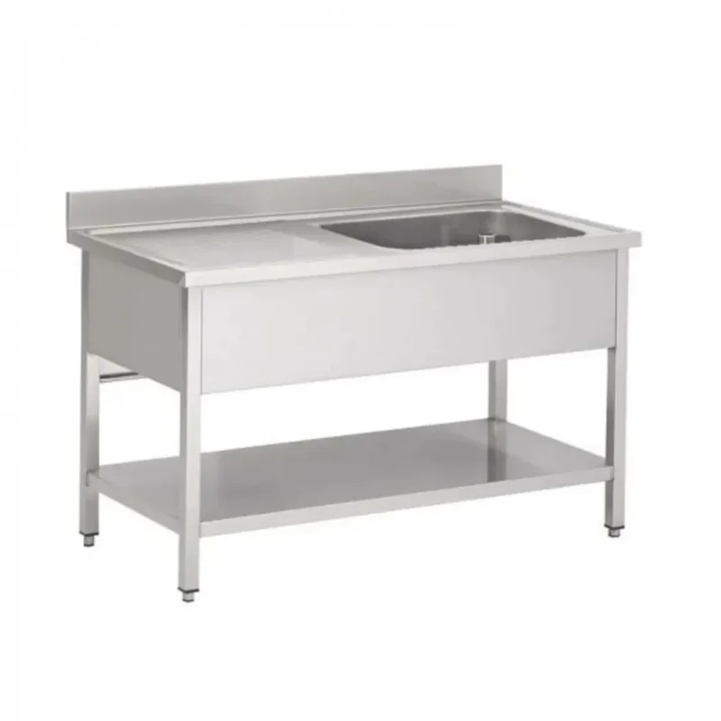 Plonge 1 bac inox 120 cm x 85 cm Avec dosseret à gauche Avec étagère Proinox Expédié Aujourd’hui