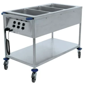 Offre Spéciale Chariot bain-marie 3 cuves GN 1/1 inox 127,6x74,4x93,3 cm 2,1 kW 230v B.pro