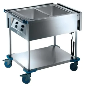 Chariot bain-marie 2 cuves GN 1/1 inox 93,6x71,4x93,3 cm 1,4 kW 230v B.pro Expédié Aujourd’hui