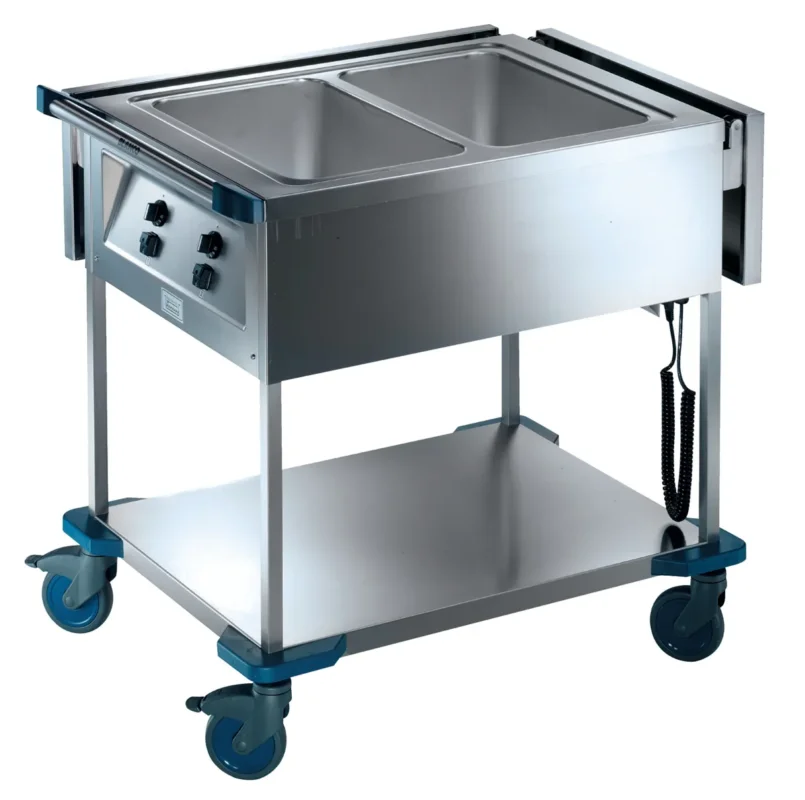 Chariot bain-marie 2 cuves GN 1/1 inox 93,6x71,4x93,3 cm 1,4 kW 230v B.pro Expédié Aujourd’hui