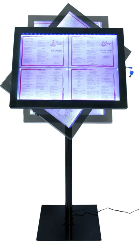 Promotion Saisonnière Porte-menu lumineux rectangulaire noir 4 pages led Securit