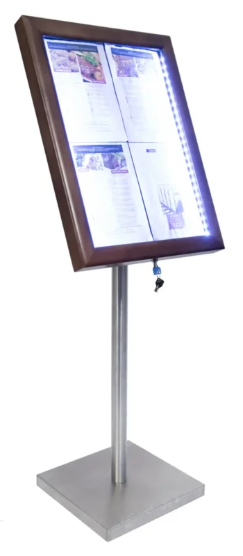 Porte-menu lumineux rectangulaire wengé 4 pages led Classique Securit Haute Qualité