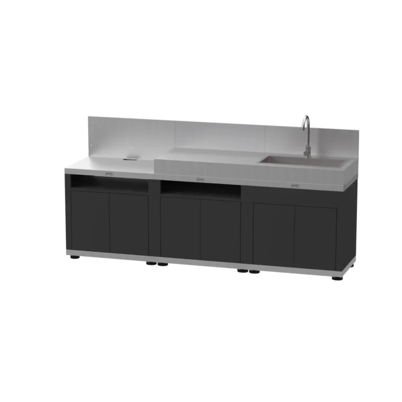 Prix Cassé Cuisine 3 éléments avec crédences inox 240x56x128 cm Avec dosseret Avec étagère Duo Le Marquier