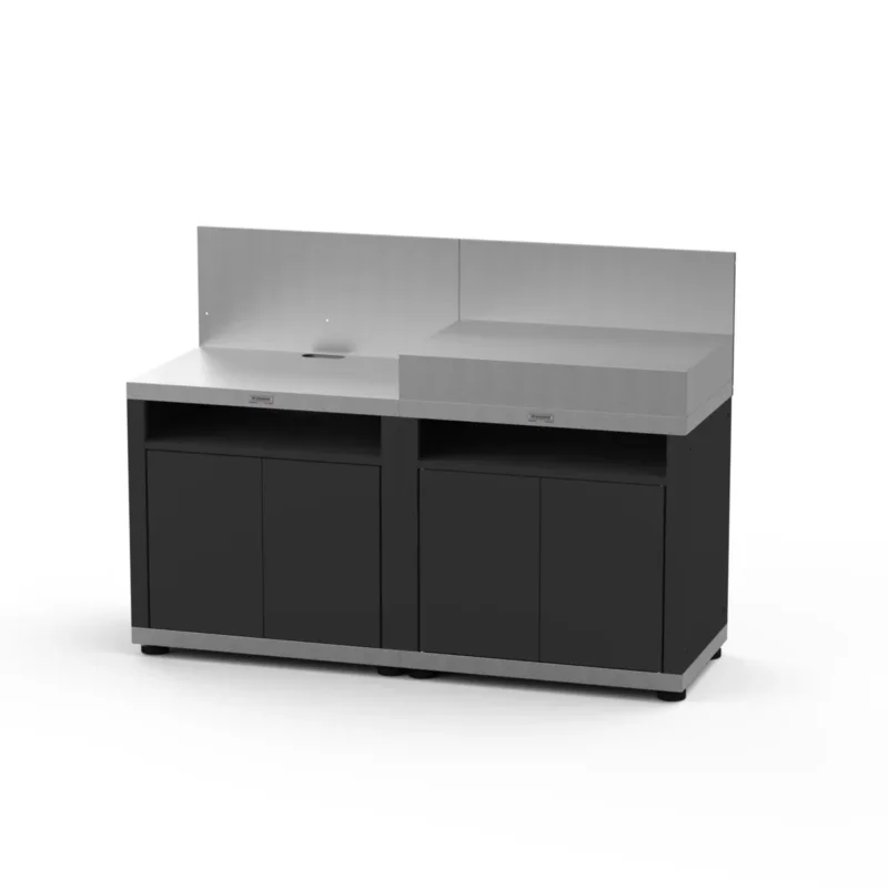 Cuisine 2 éléments avec crédences inox 160x56x115 cm Avec dosseret Avec étagère Duo Le Marquier Nouvel Arrivage