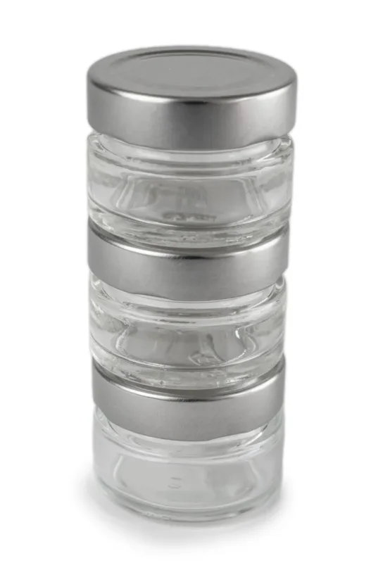 Nouvel Arrivage Set de 3 fioles vides rond transparent Ø 6 cm 4 cm Maestro Peugeot Saveurs