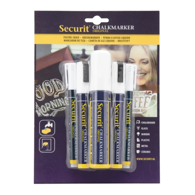 Paquet de 5 feutres craie blanc pointes assorties Securit Produit De Marque