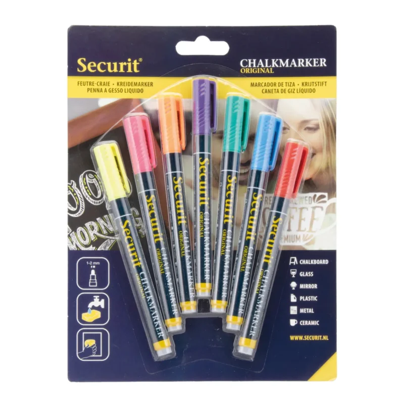 Paquet de 7 feutres craie couleur pointe fine Securit Haute Qualité