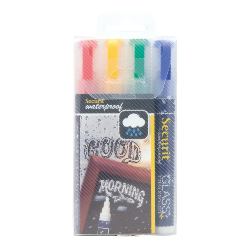Paquet de 4 feutres craie couleurs assorties waterproof Securit (4 pièces) Bon Plan