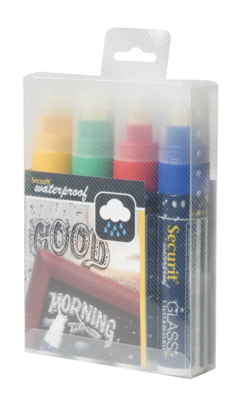 Retour Gratuit Paquet de 4 feutres craie couleur pointe large waterproof bleu Securit