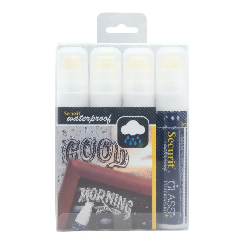 Paquet de 4 feutres craie blanc pointe large waterproof Securit Prix Choc