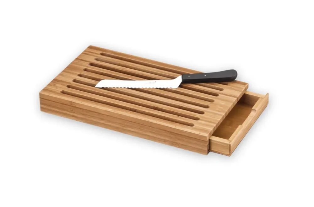 Prix Réduit Planche à pain avec récupérateur de miettes bambou 41,3x26,3x5,5 cm Deglon