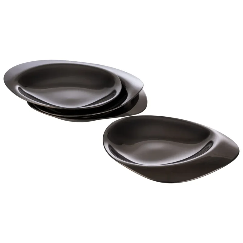 Petit Prix Set de 4 assiettes mise en bouche inox 18/10 noir 8,5x8x1 cm Pebbles Aps