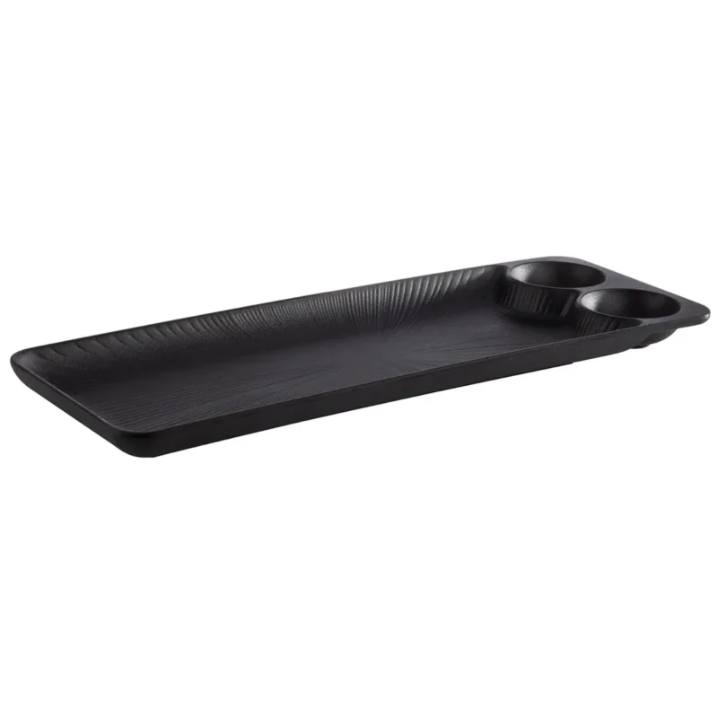 Promotion Saisonnière Plat avec 2 ramequins mélamine noir Ø 6 cm 41x15x2,5 cm Nero Aps
