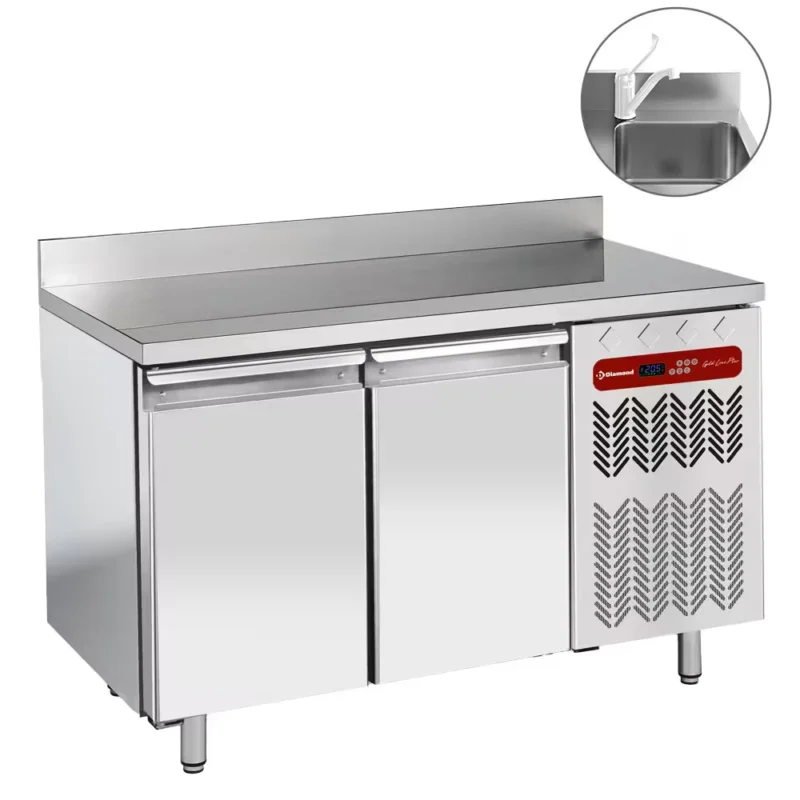 Pas Cher Table frigorifique « murale », ventilée, 2 portes GN 1/1, avec évier