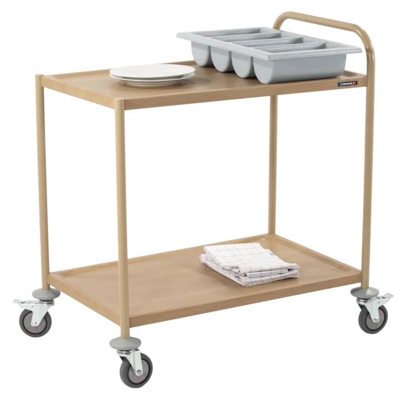 Top Vente Chariot de service imitation bois 2 plateaux 1 arceau CASSELIN