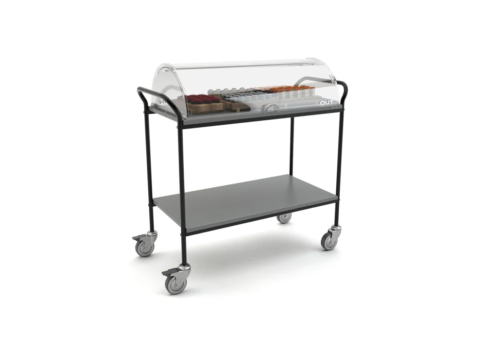 Chariot de service, 2 niveaux avec cloche en plexyglass Rocam Offre Du Jour