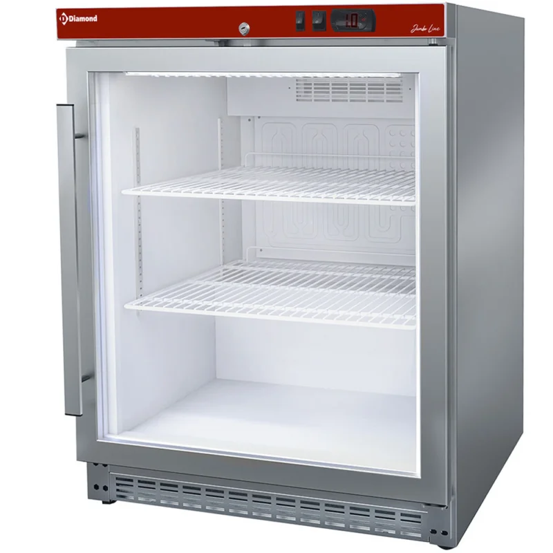 Bon Plan Frigo ventilée, porte vitrée, 150 Lit. acier inox DIAMOND