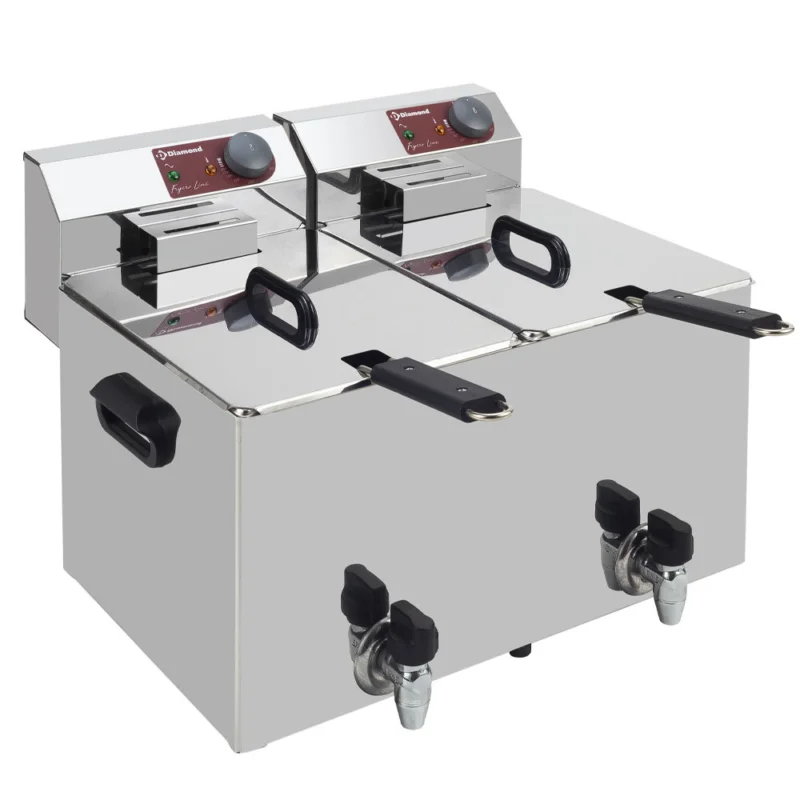 Friteuse de table électrique 2x 8 litres robinet de vidange DIAMOND Top Vente