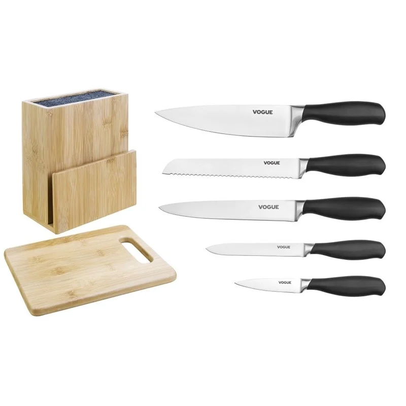 Livraison Express Ensemble de 5 couteaux soft-grip vogue prep like a pro avec bloc couteaux et planche à découper Vogue