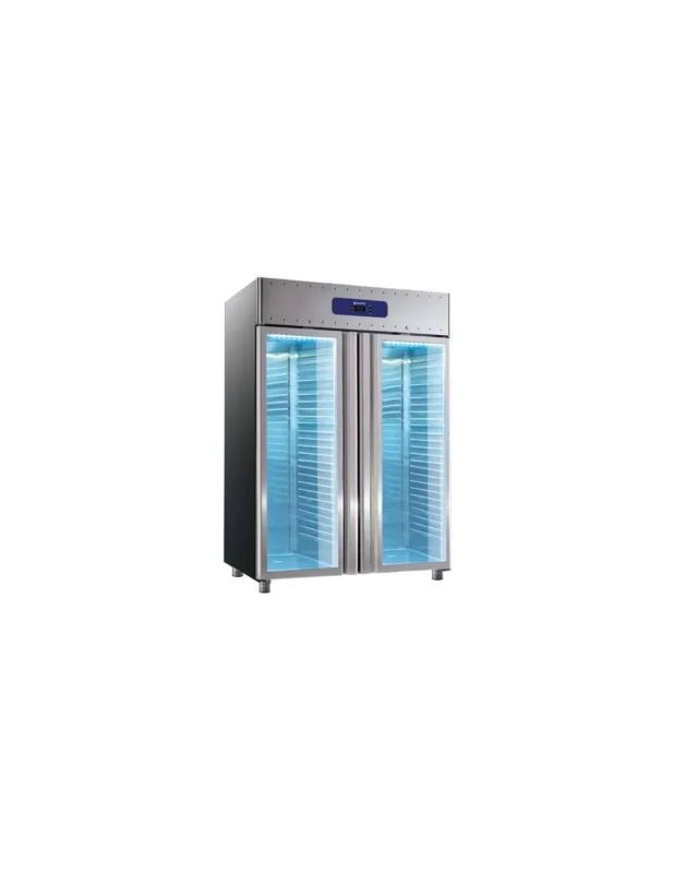 Réduction Armoire réfrigérée 1400 litres en inox avec portes en verre, GN 2/1, -2°/+8°C, 85 mm isolation
