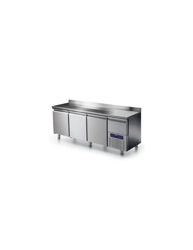 Certifié Table réfrigérée 3 portes GN 1/1 avec dosseret et tiroir réfrigérée, -2°/+8°C