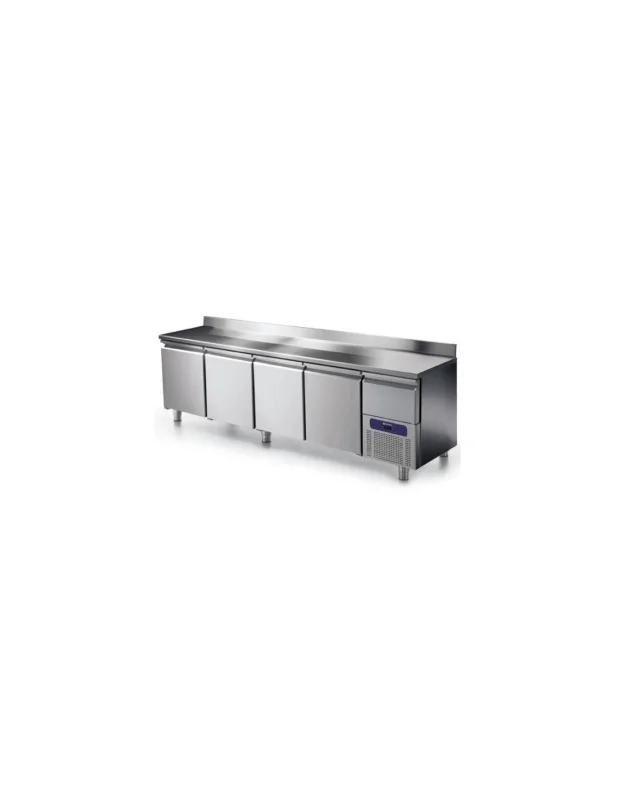 Table réfrigérée 4 portes GN 1/1 avec dosseret et tiroir réfrigérée, -2°/+8°C Certifié
