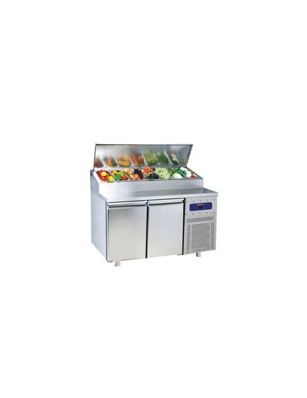 Commande En Gros Table réfrigérée saladette avec 2 portes GN 1/1, 7x GN 1/3 h150 mm, +2°/+8°C