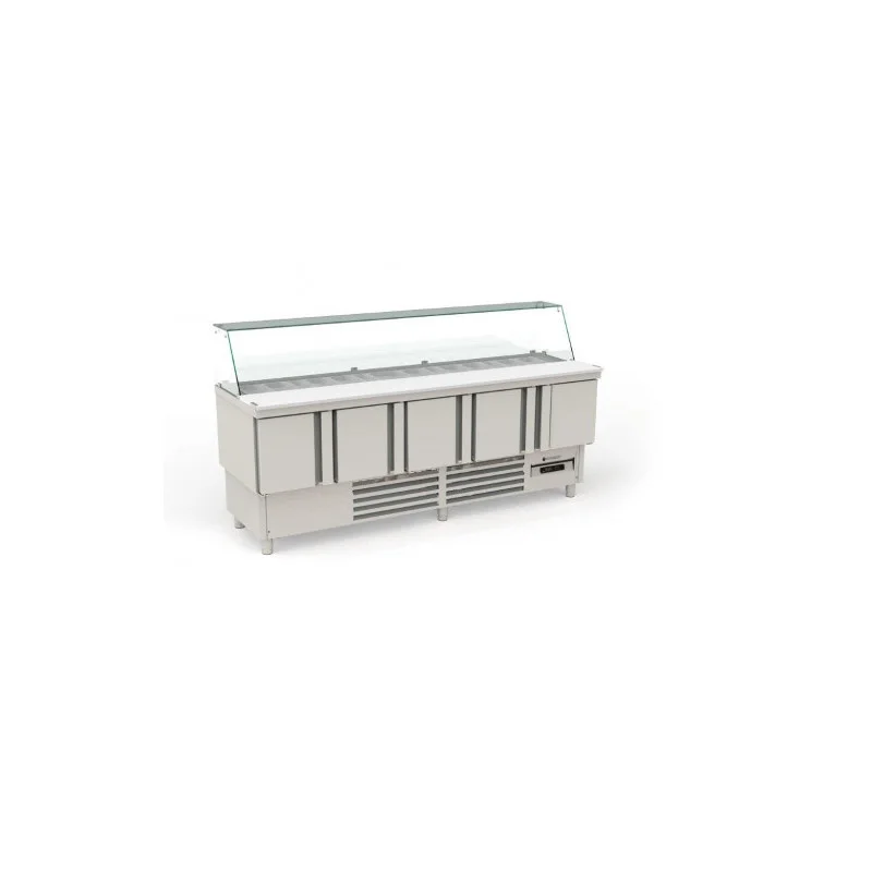 Expédition Rapide Saladette Réfrigérée Positive pour Fast-Food - 5 Portes - 430 L - 30 Bacs GN 1/6 et 12 Bacs GN 1/9